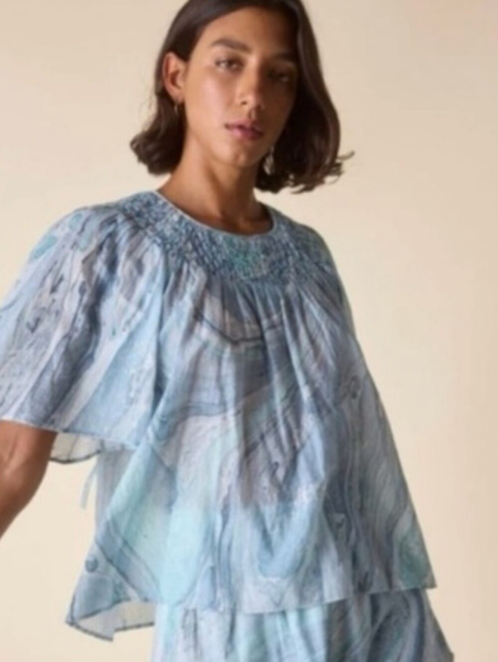St. Roche Honeycomb Blouse Top Blue Size 4 EUC